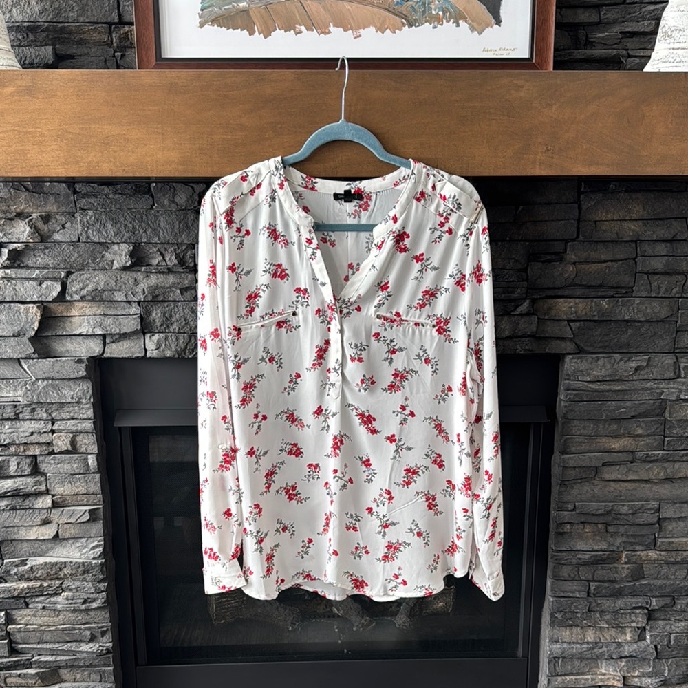 Floral White and Red Women's Top